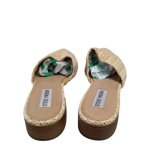 Steve Madden Women's Size 8M Cairo Slip On Woven Raffia Rattan Beige Sandals - Picture 6 of 7